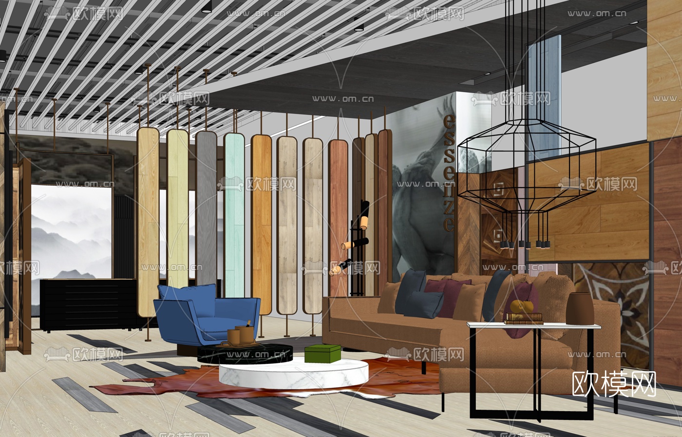 现代办公休息区su模型下载