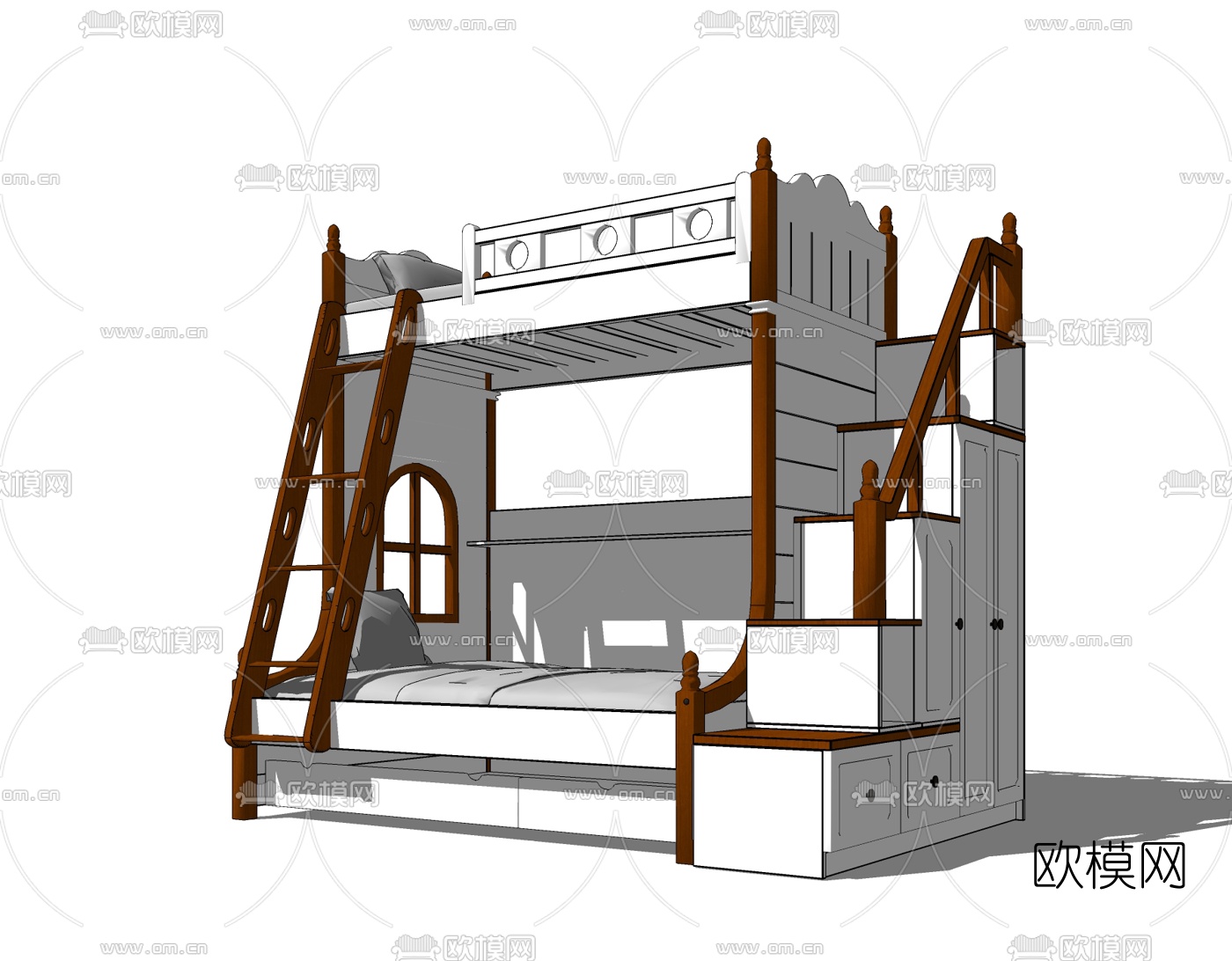 欧式儿童高低床su模型下载