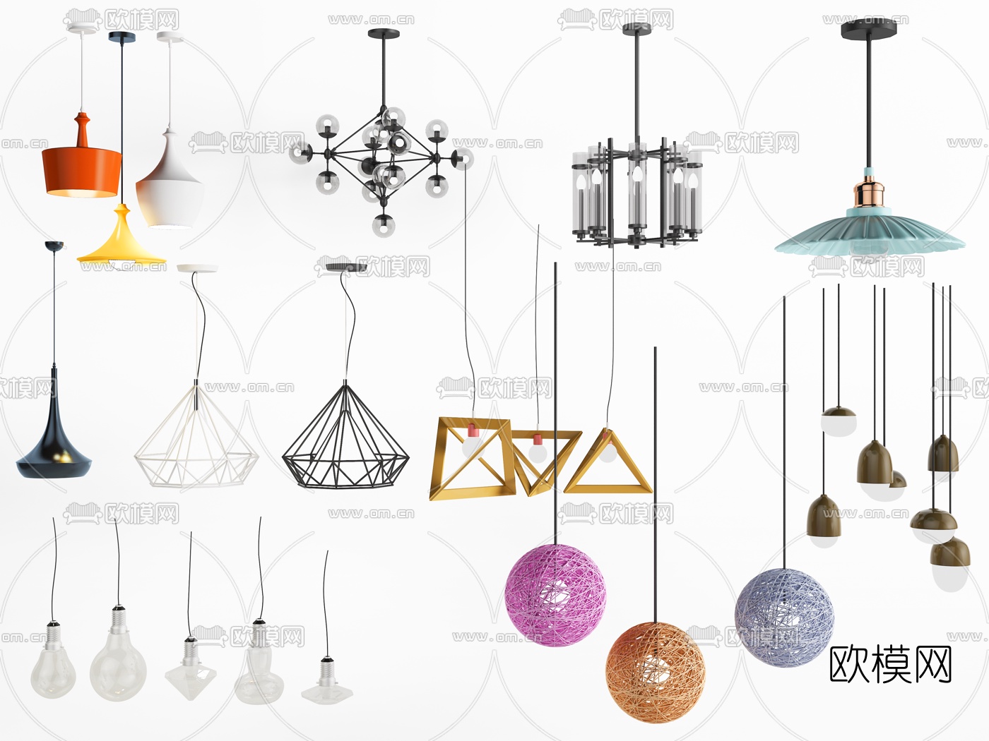 北欧铁艺灯泡吊灯3d模型下载