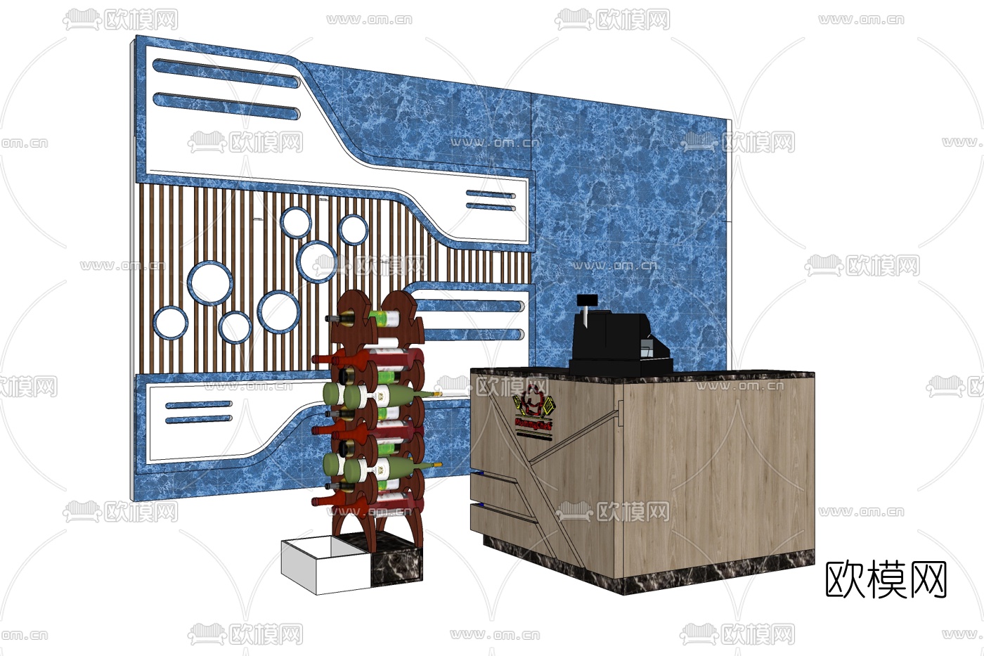 现代实木接待台免费su模型下载