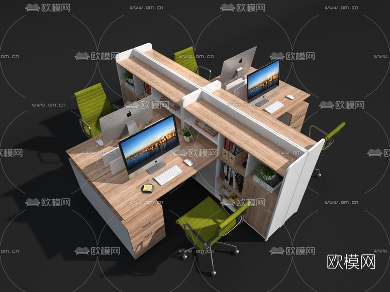 现代卡位办公桌椅3d模型下载(渲染图1)