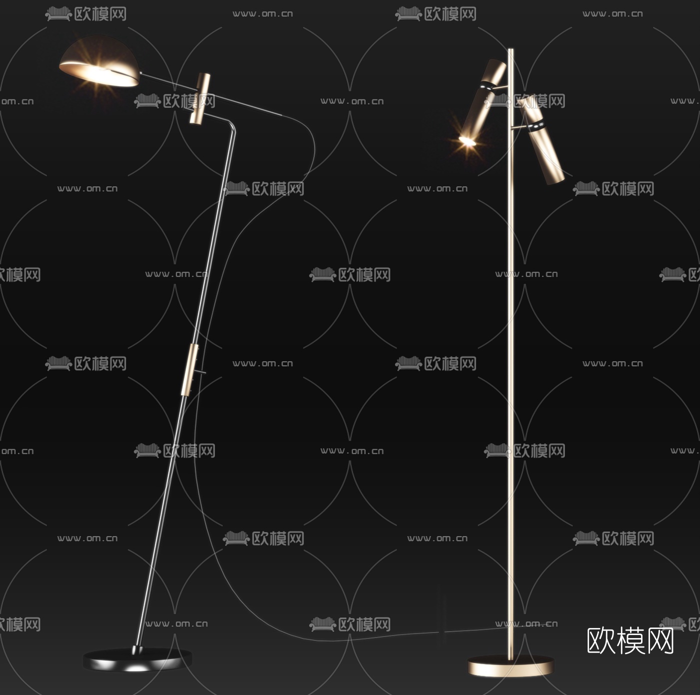 现代金属落地灯组合3d模型下载（渲染图4）