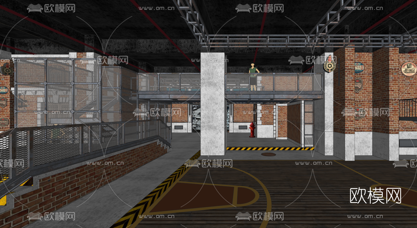 工业风街头篮球嘻哈主题酒吧su模型下载（渲染图5）