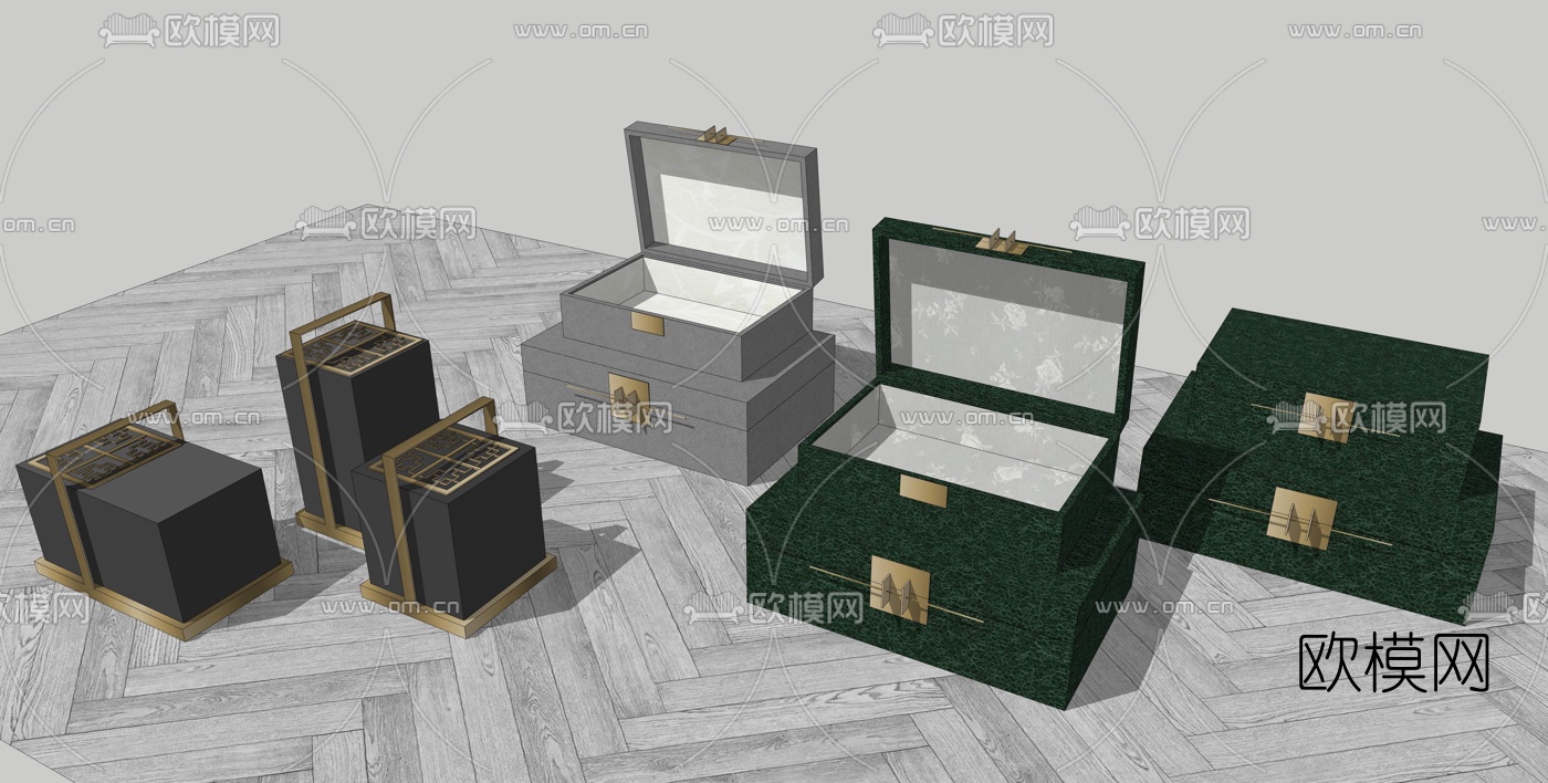 新中式实木储物柜su模型下载（渲染图1）