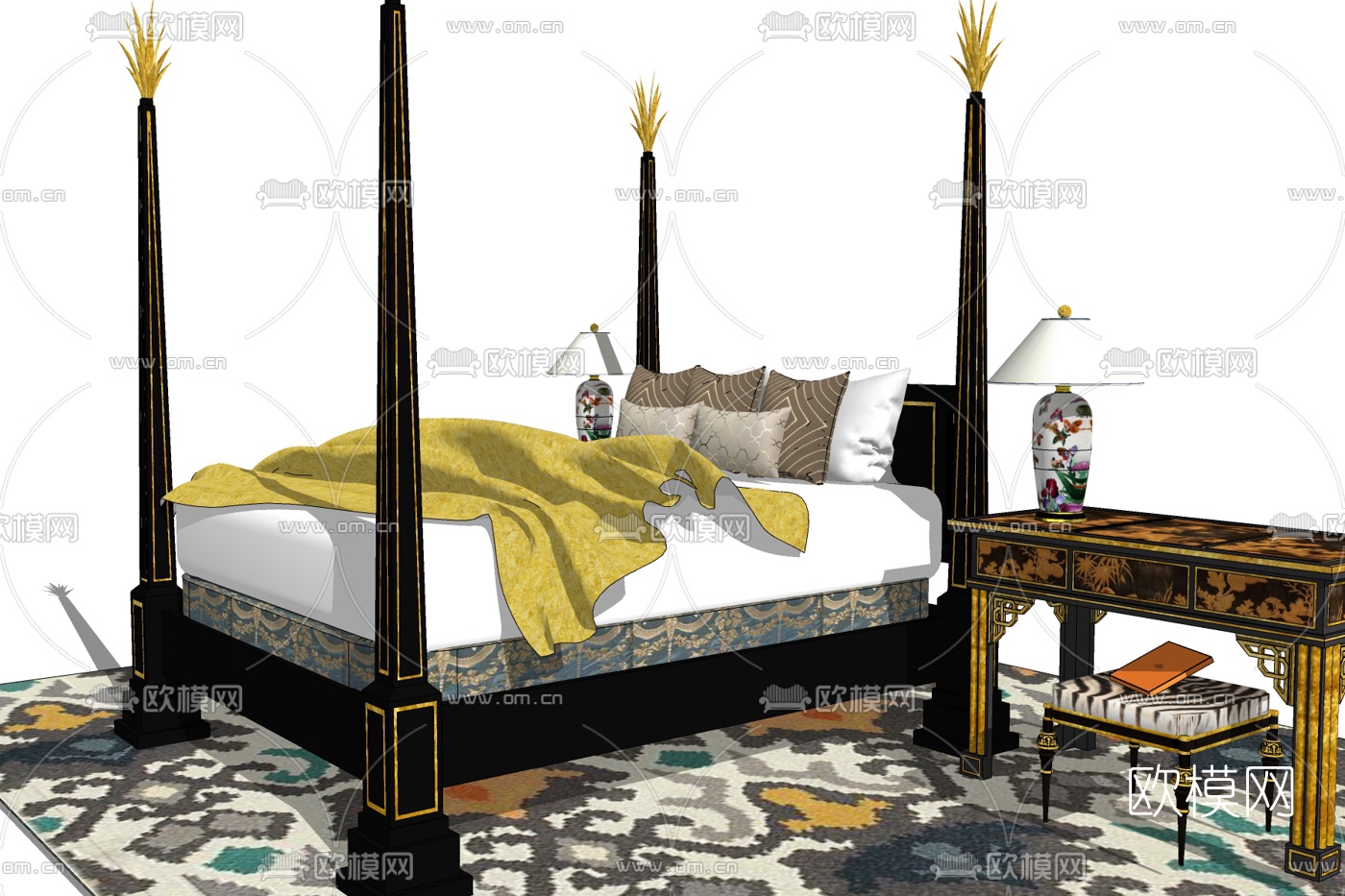 东南亚双人床免费su模型下载