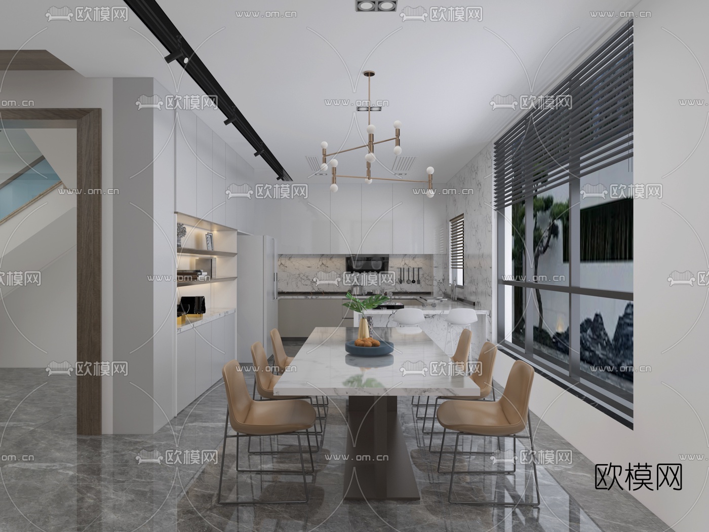 现代客厅餐厅3d模型