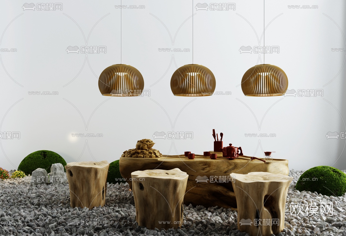 自然风原木茶桌椅3d模型