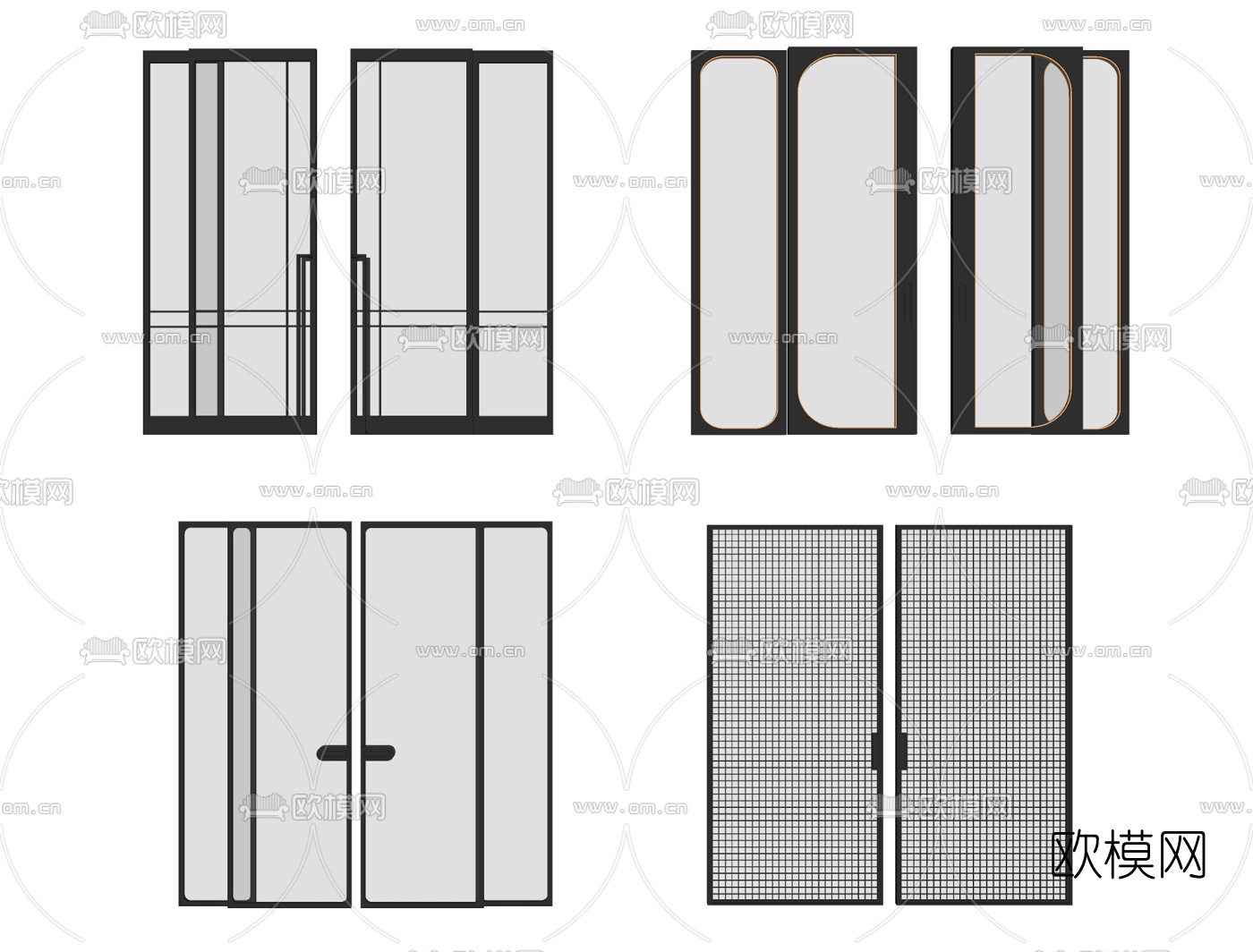 现代玻璃移门隔断su模型下载
