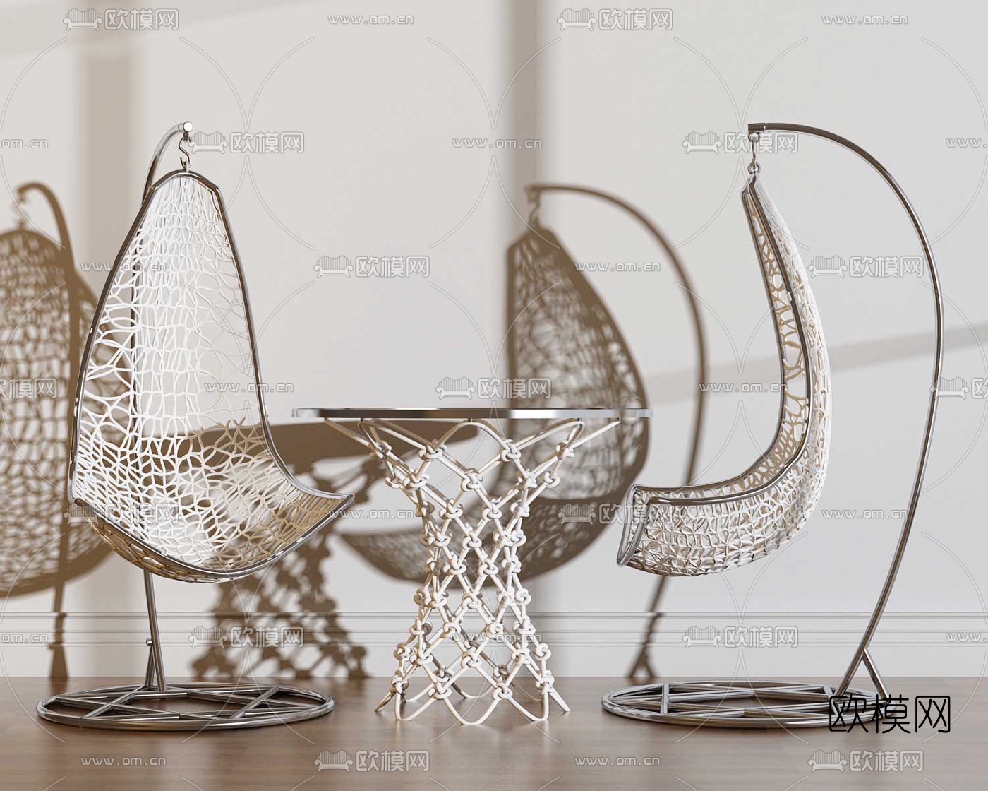 现代藤编布艺户外吊椅3d模型下载