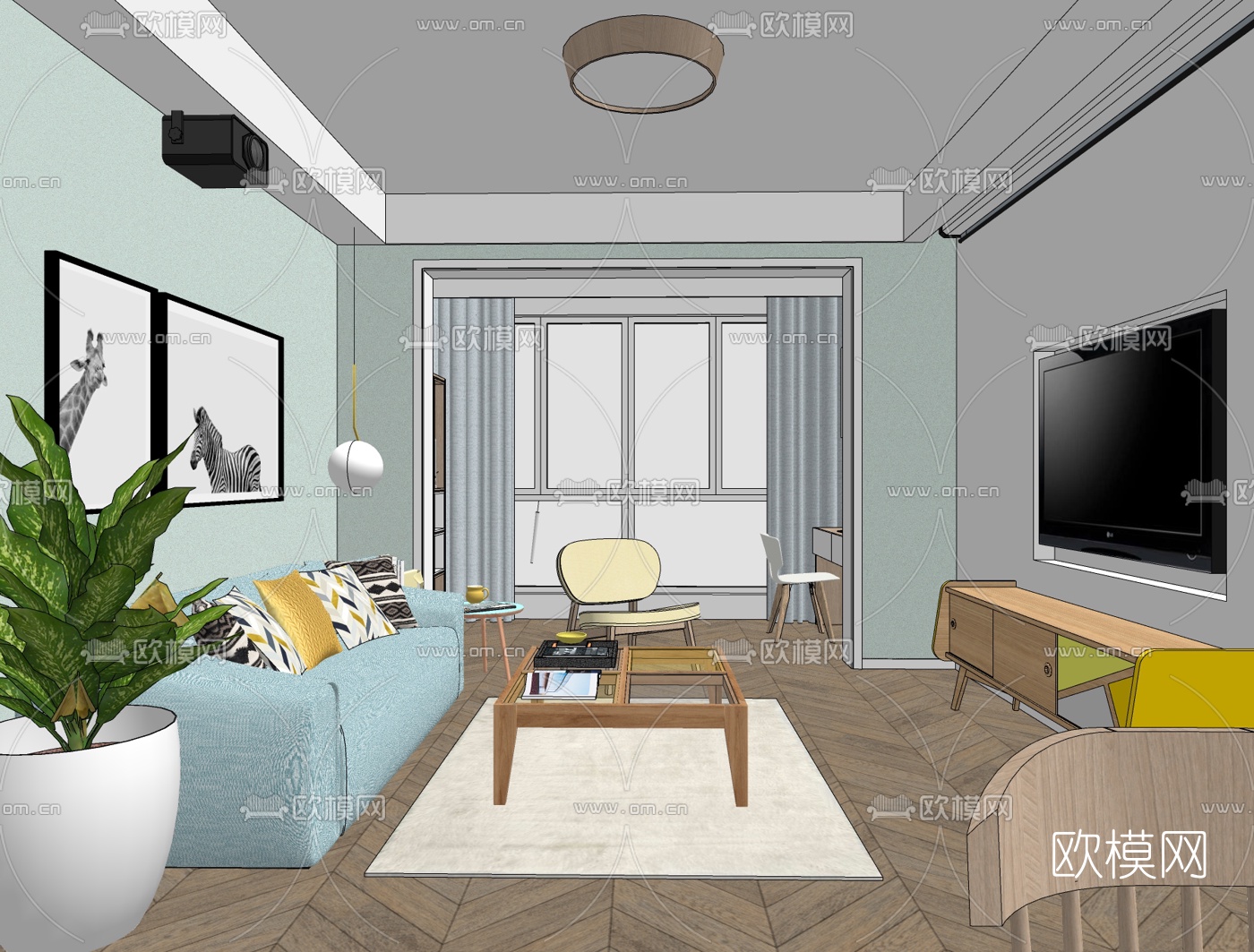 北欧客厅餐厅免费su模型