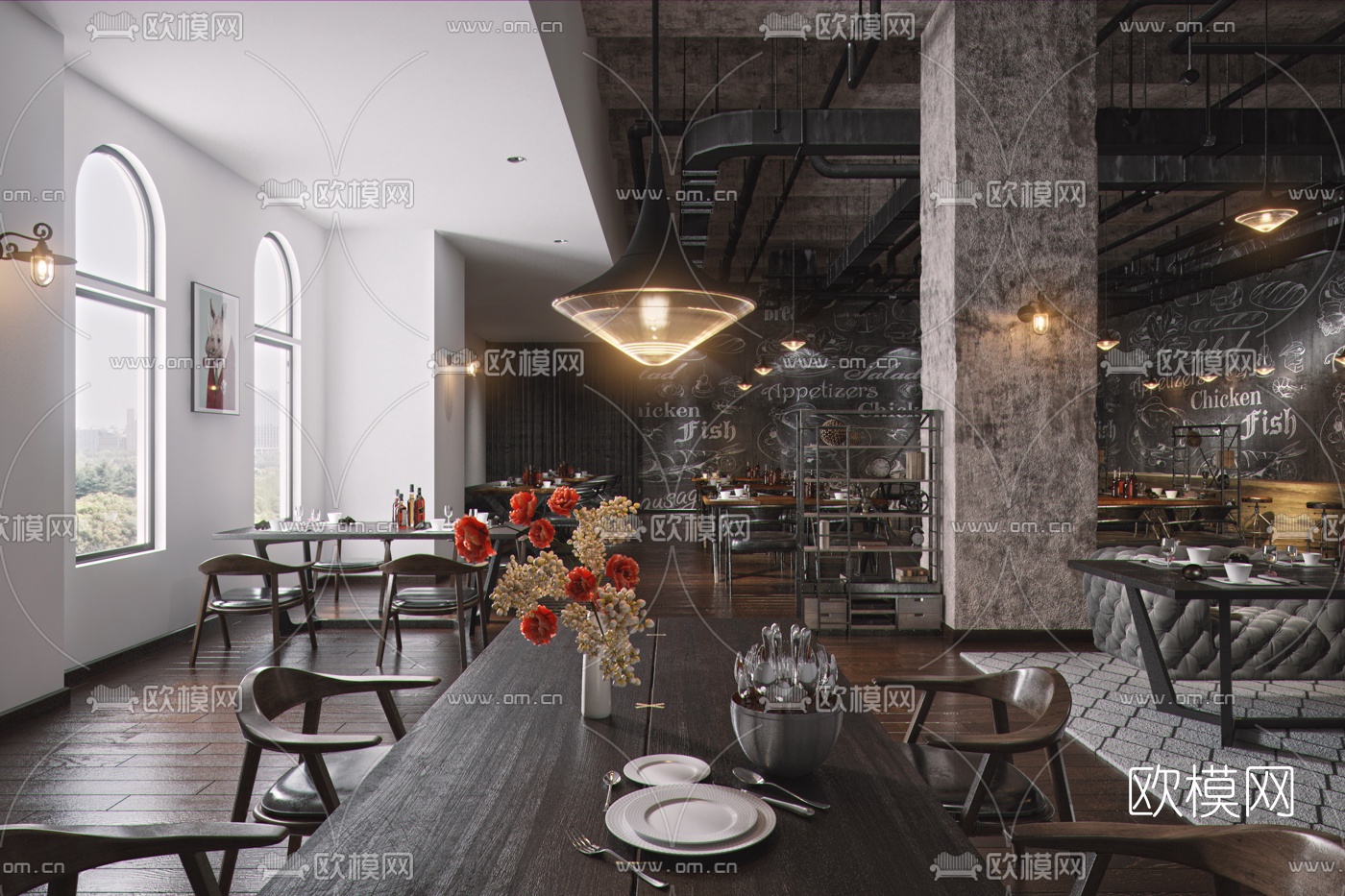 工业风主题餐厅3d模型