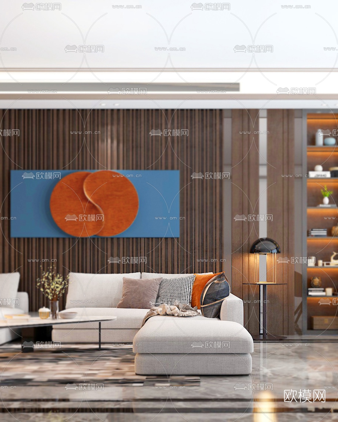 后现代客厅餐厅3d模型下载（渲染图3）