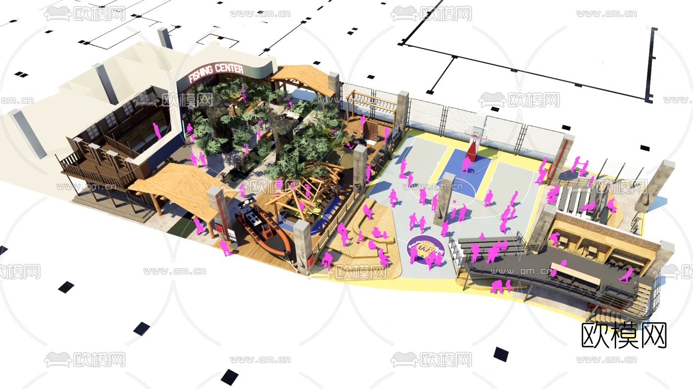 现代室外篮球场su模型下载（渲染图5）