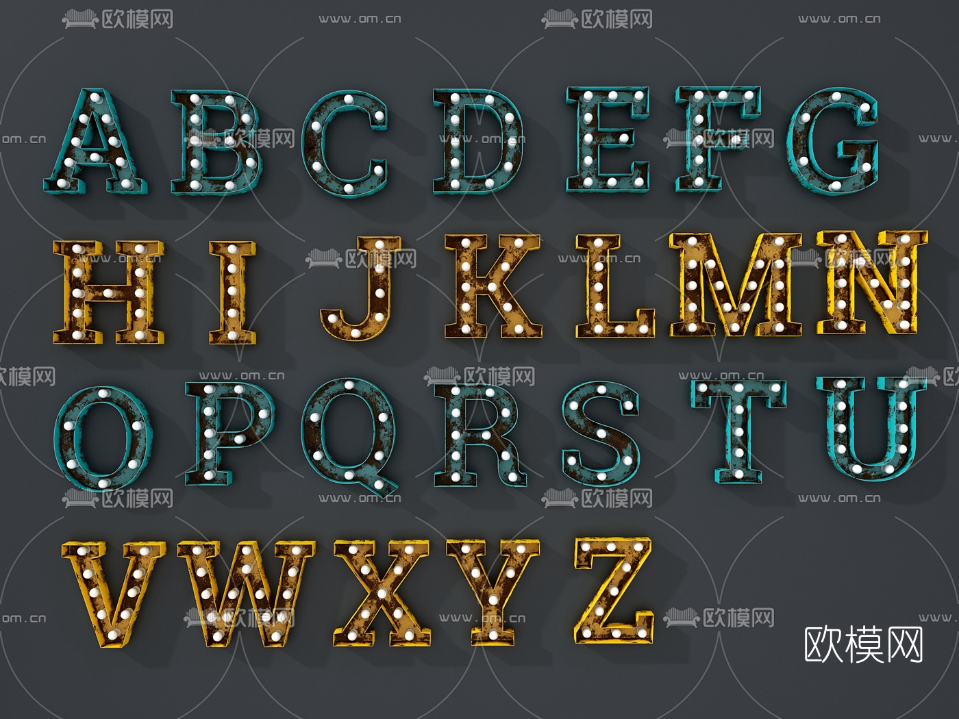 工业风字母造型壁灯3d模型