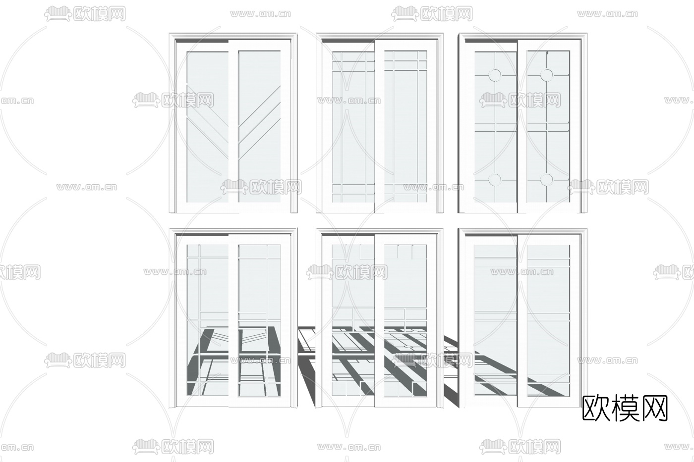 现代玻璃推拉门免费su模型下载