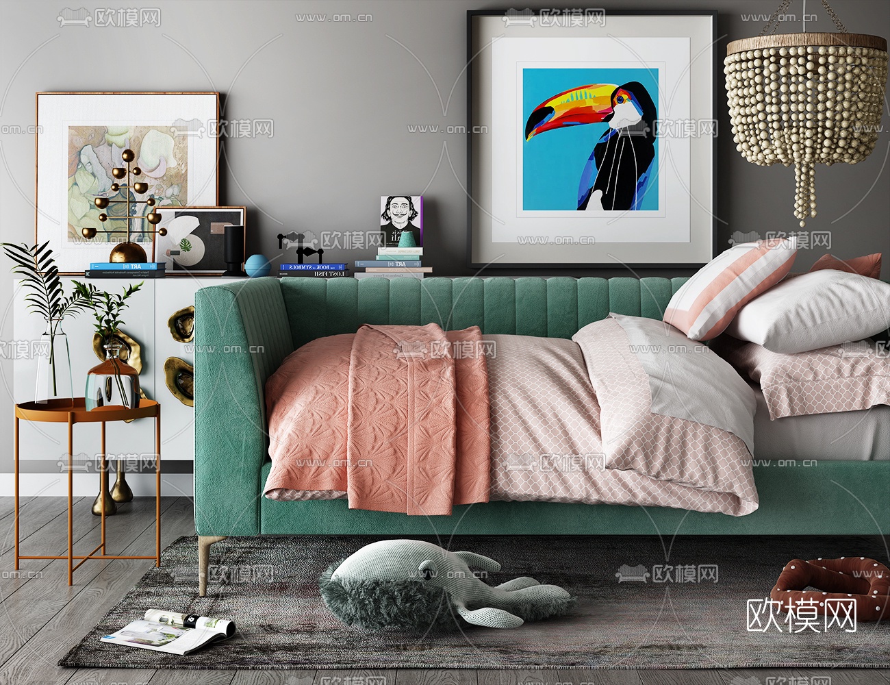 现代布艺沙发床3d模型下载（渲染图1）