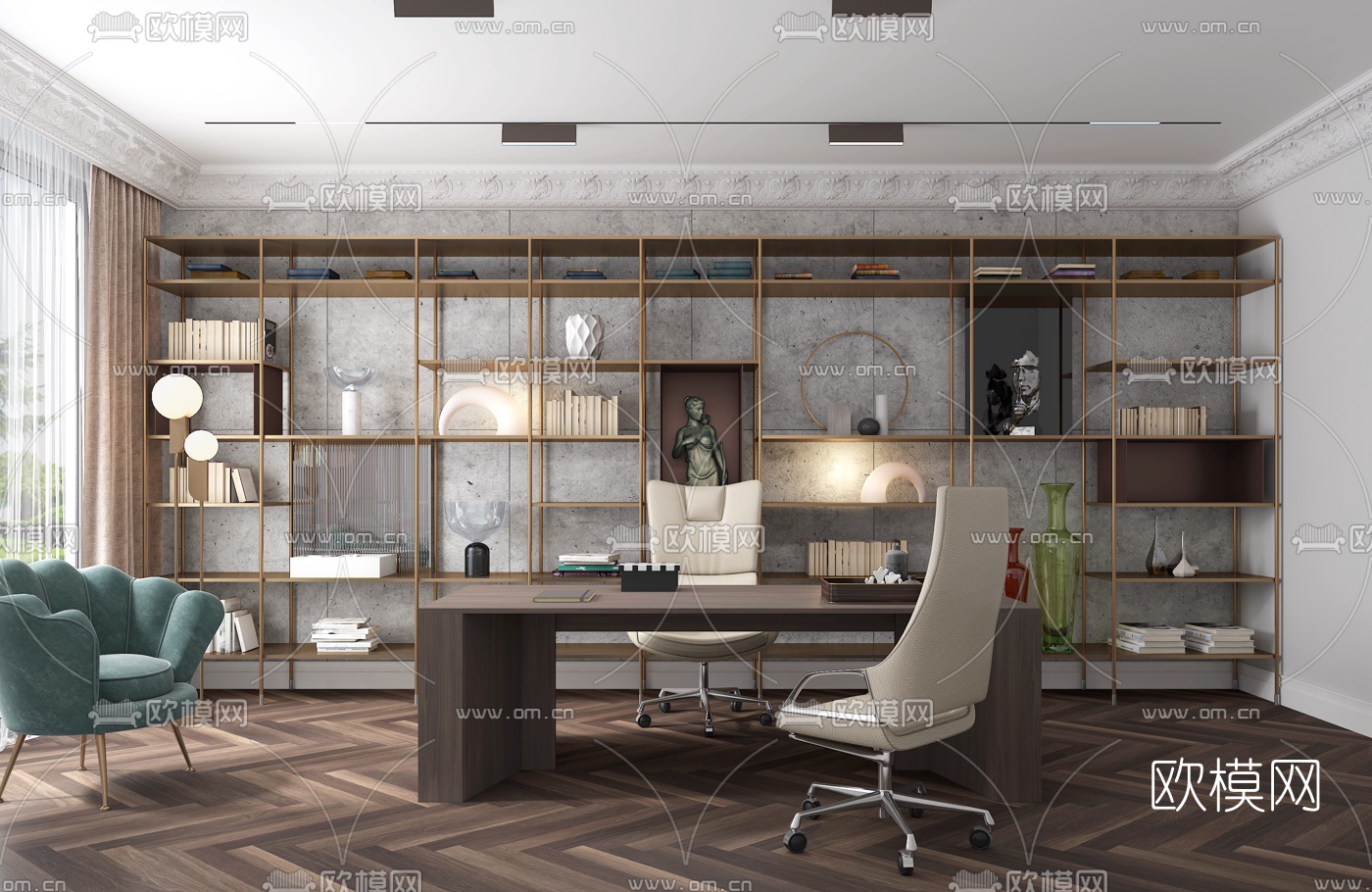 简欧书房3d模型下载