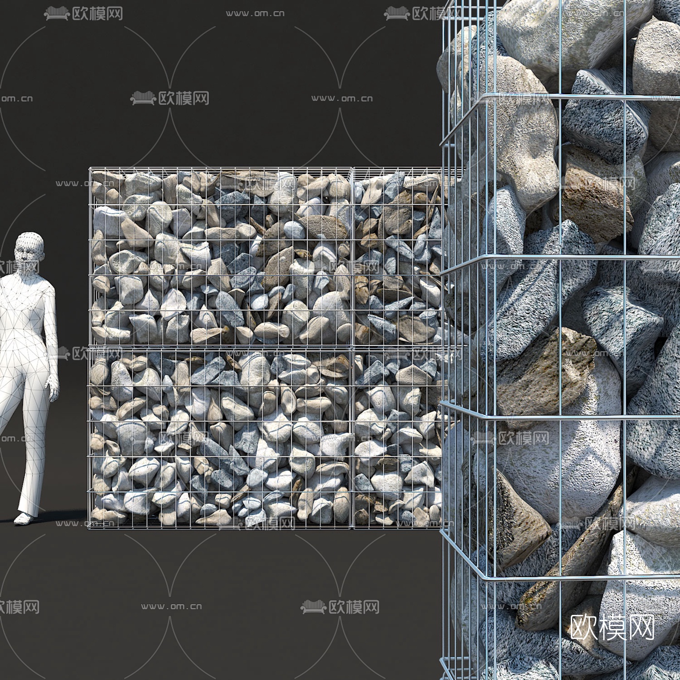 现代石头挡墙鹅卵石3d模型