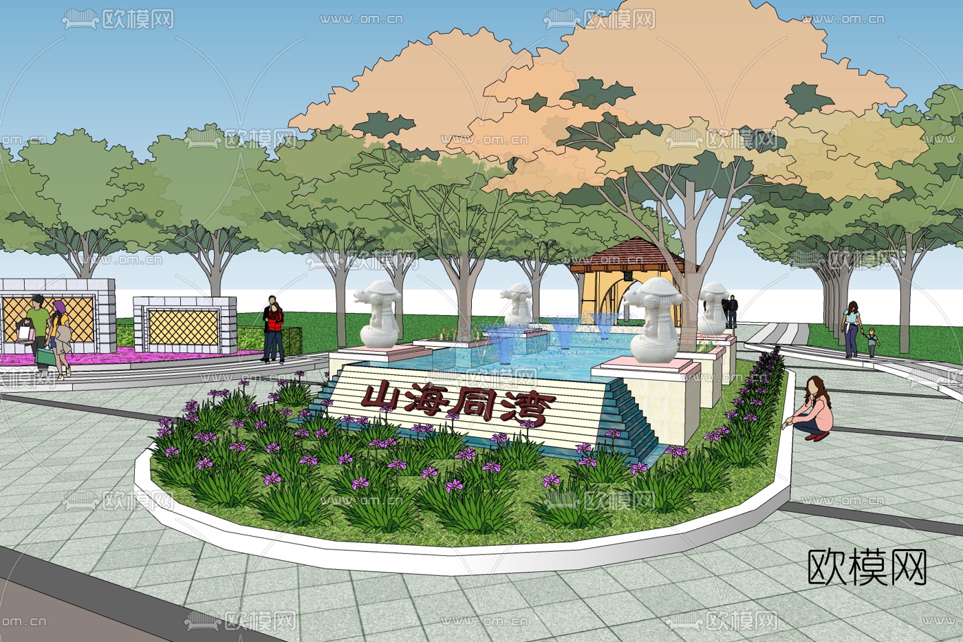 现代园林景观免费su模型下载