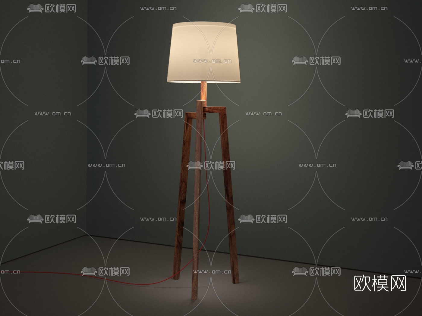 北欧原木灯罩落地灯3d模型下载（渲染图3）