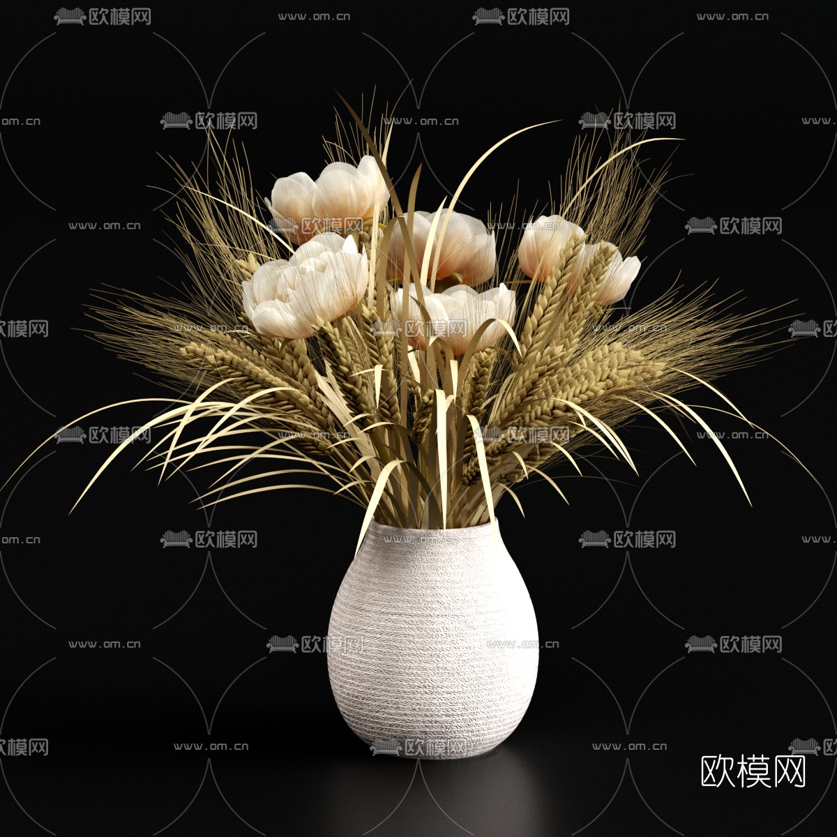 现代黄色干花花瓶3d模型下载