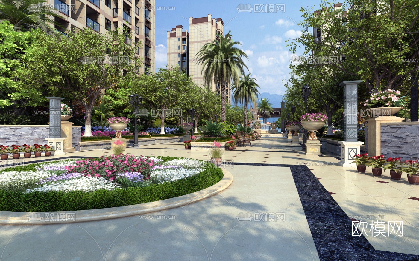 简欧住宅小区园林景观3d模型下载