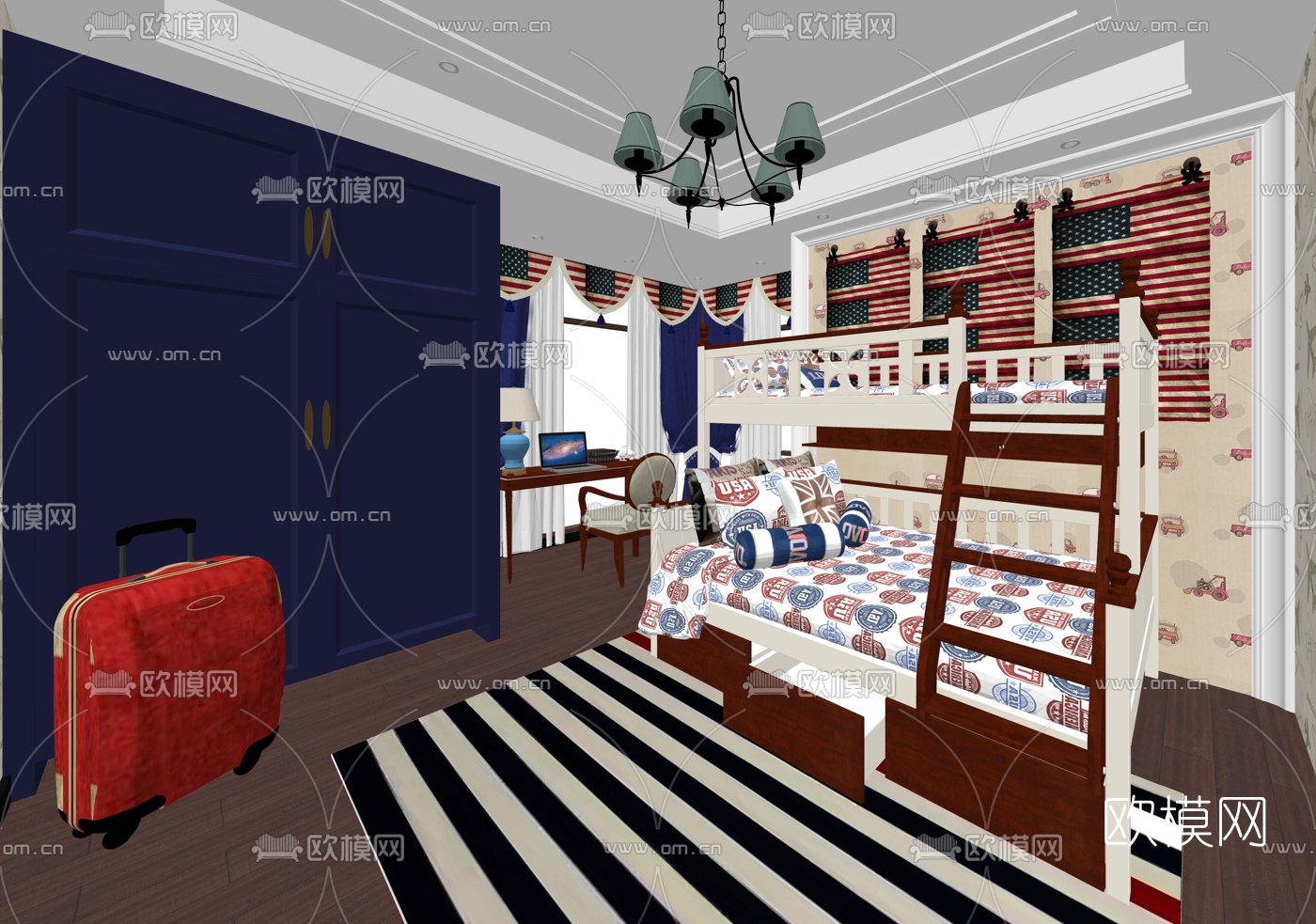 美式小孩房su模型下载