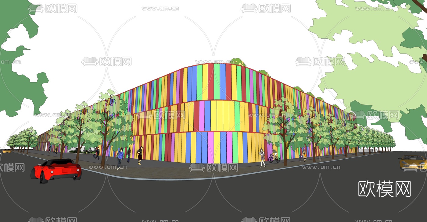 现代学校操场教学楼外观su模型下载（渲染图6）