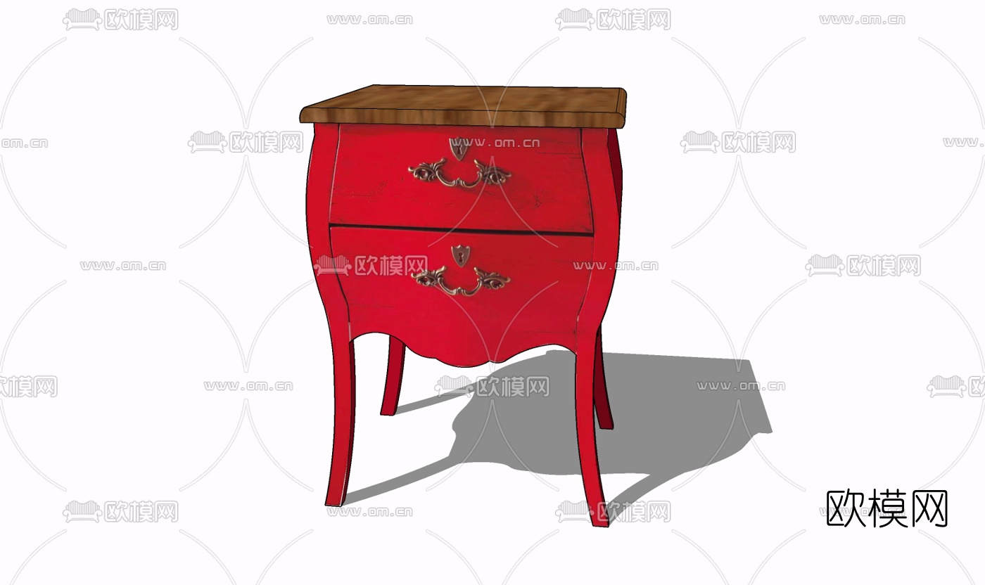 欧式实木床头柜免费su模型下载