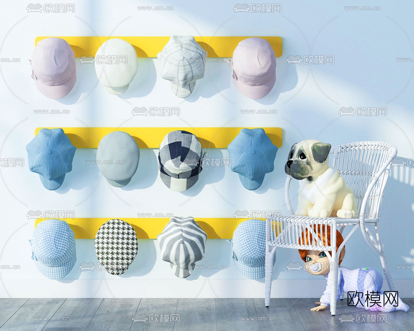 现代帽子组合3d模型