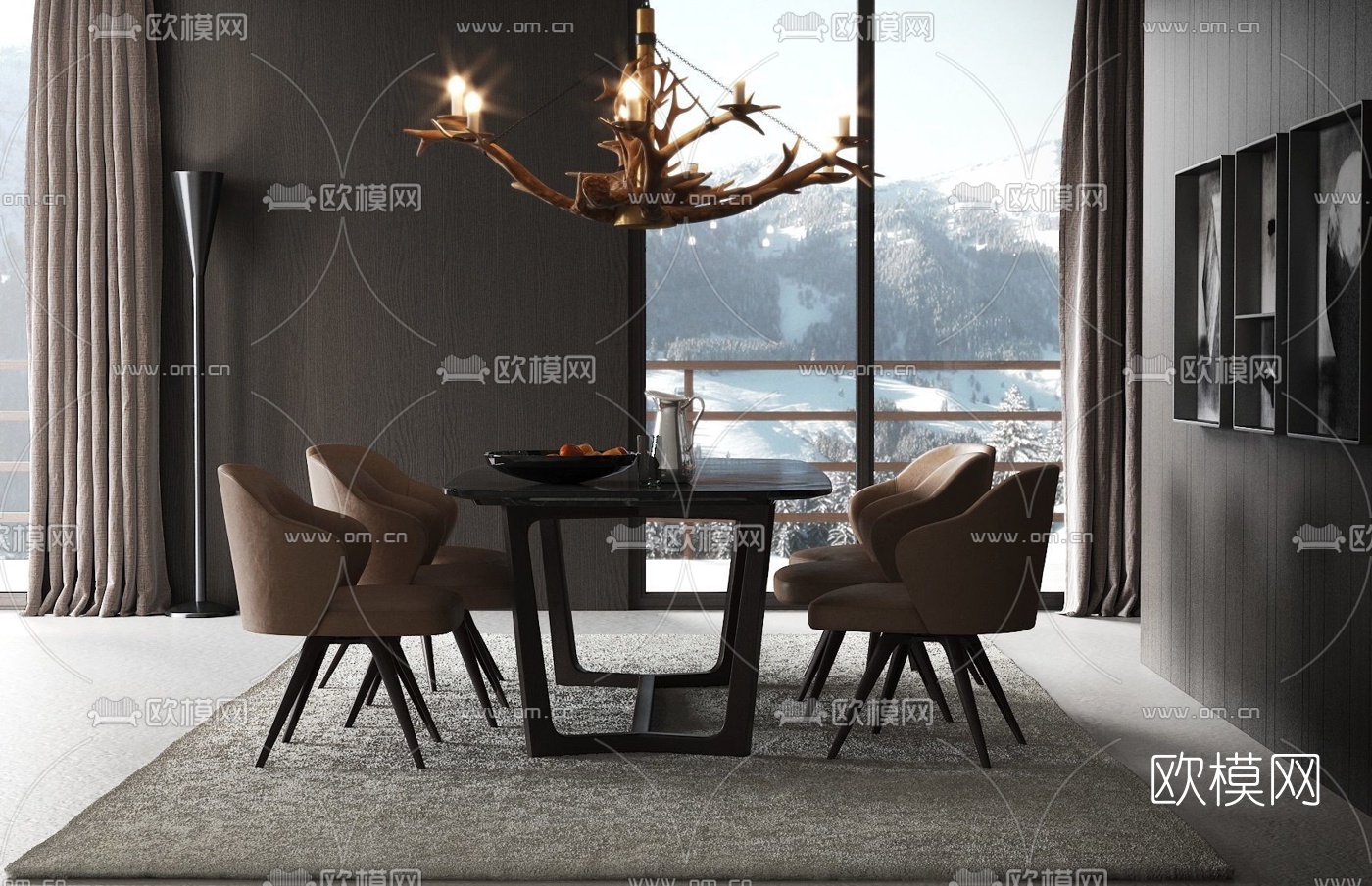 北欧条形餐桌椅3d模型
