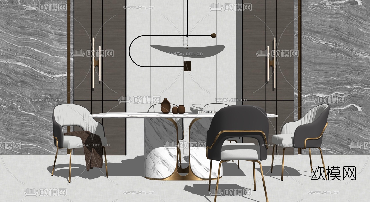 现代轻奢餐桌椅su模型下载（渲染图1）