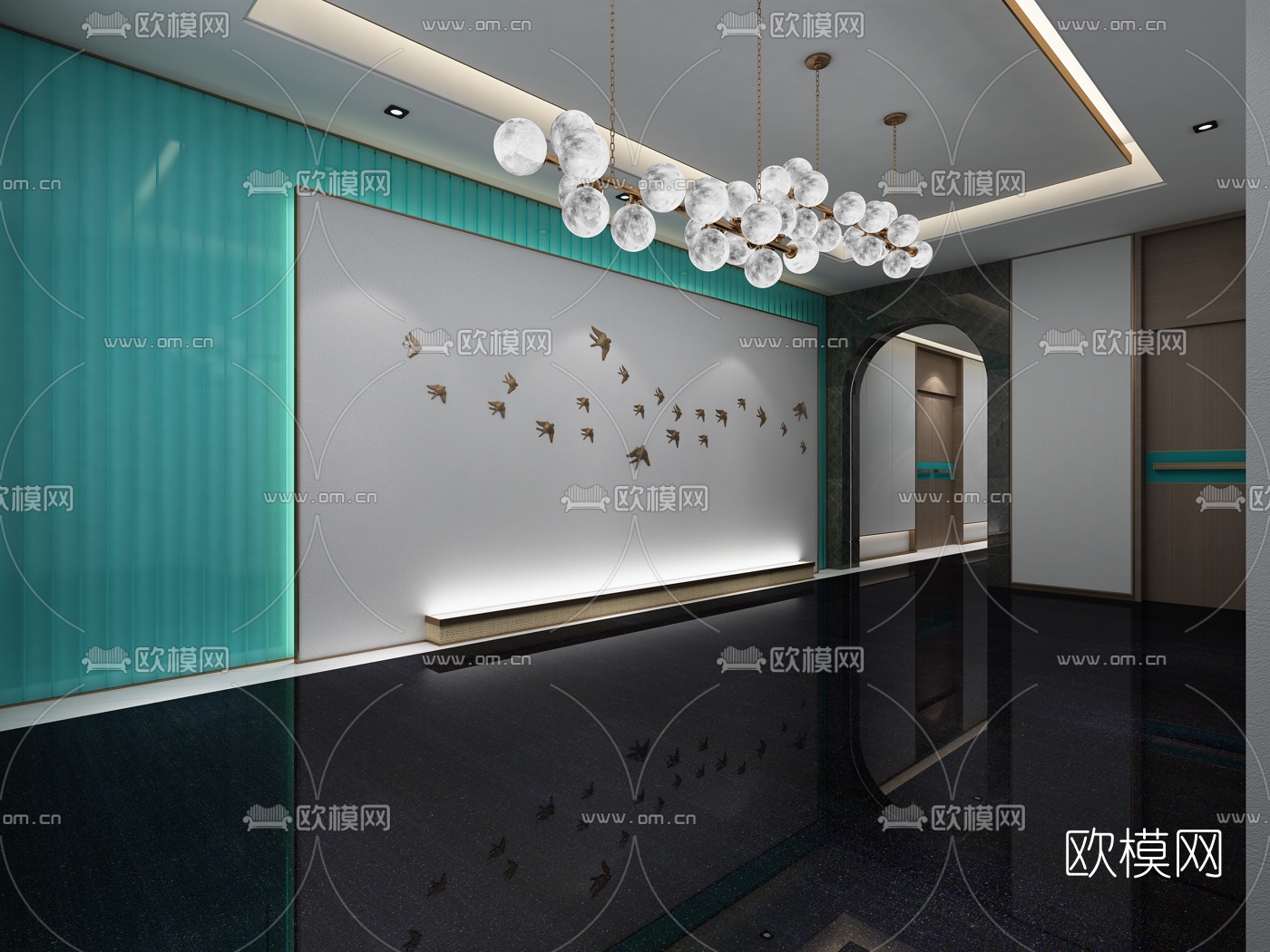 新中式会所前厅过道3d模型