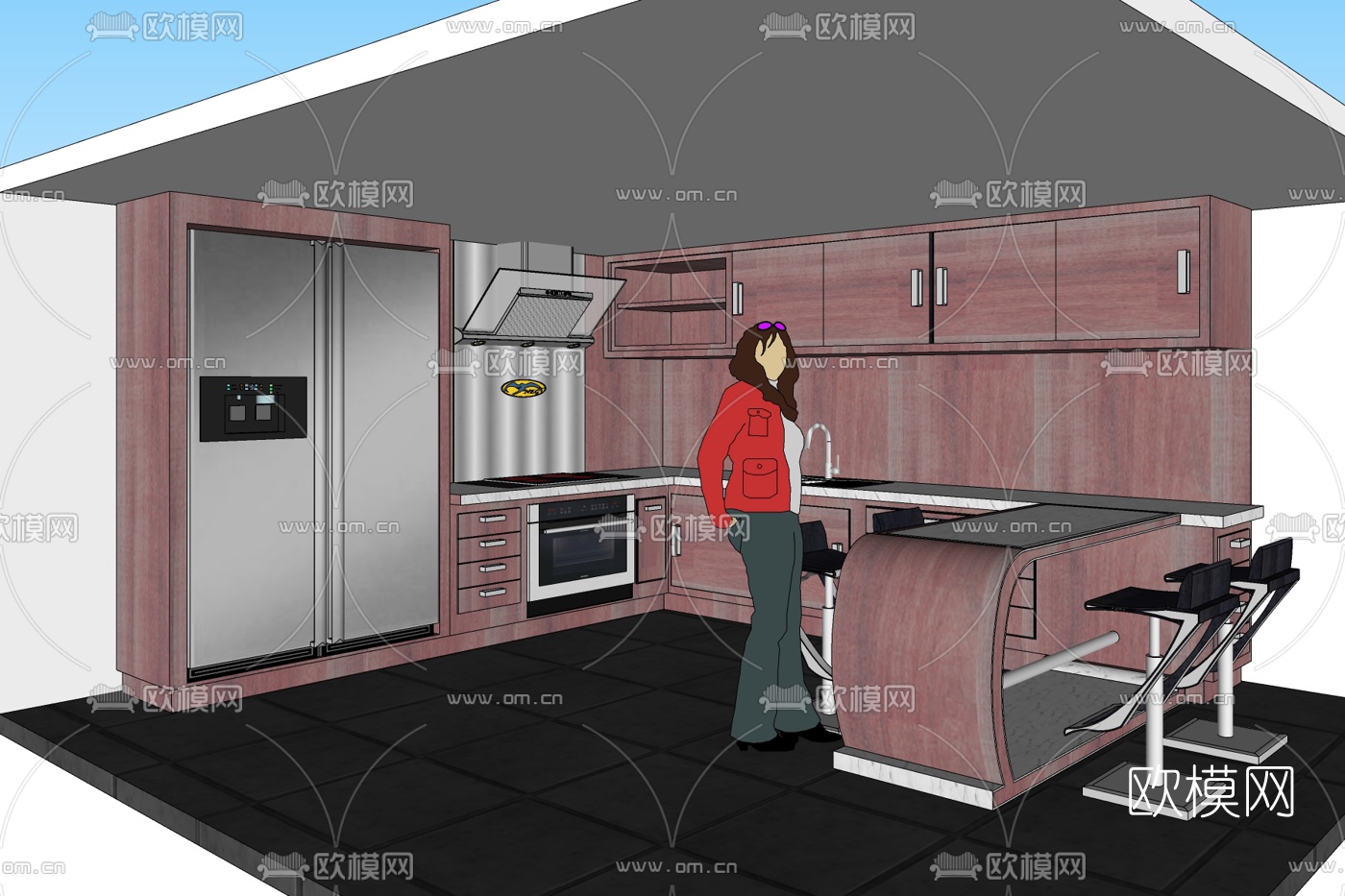 现代厨房免费su模型下载
