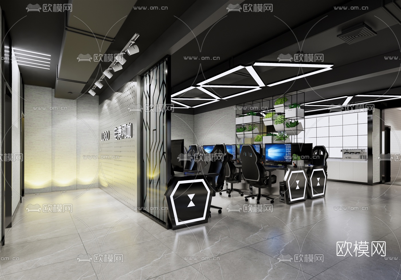 现代超市网吧su模型下载（渲染图1）