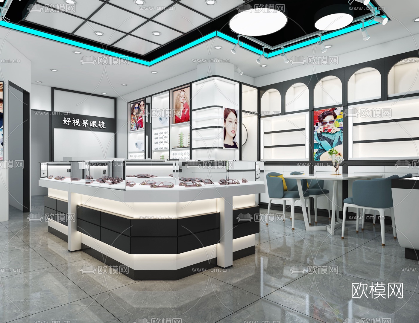 现代时尚眼镜店3d模型下载（渲染图2）