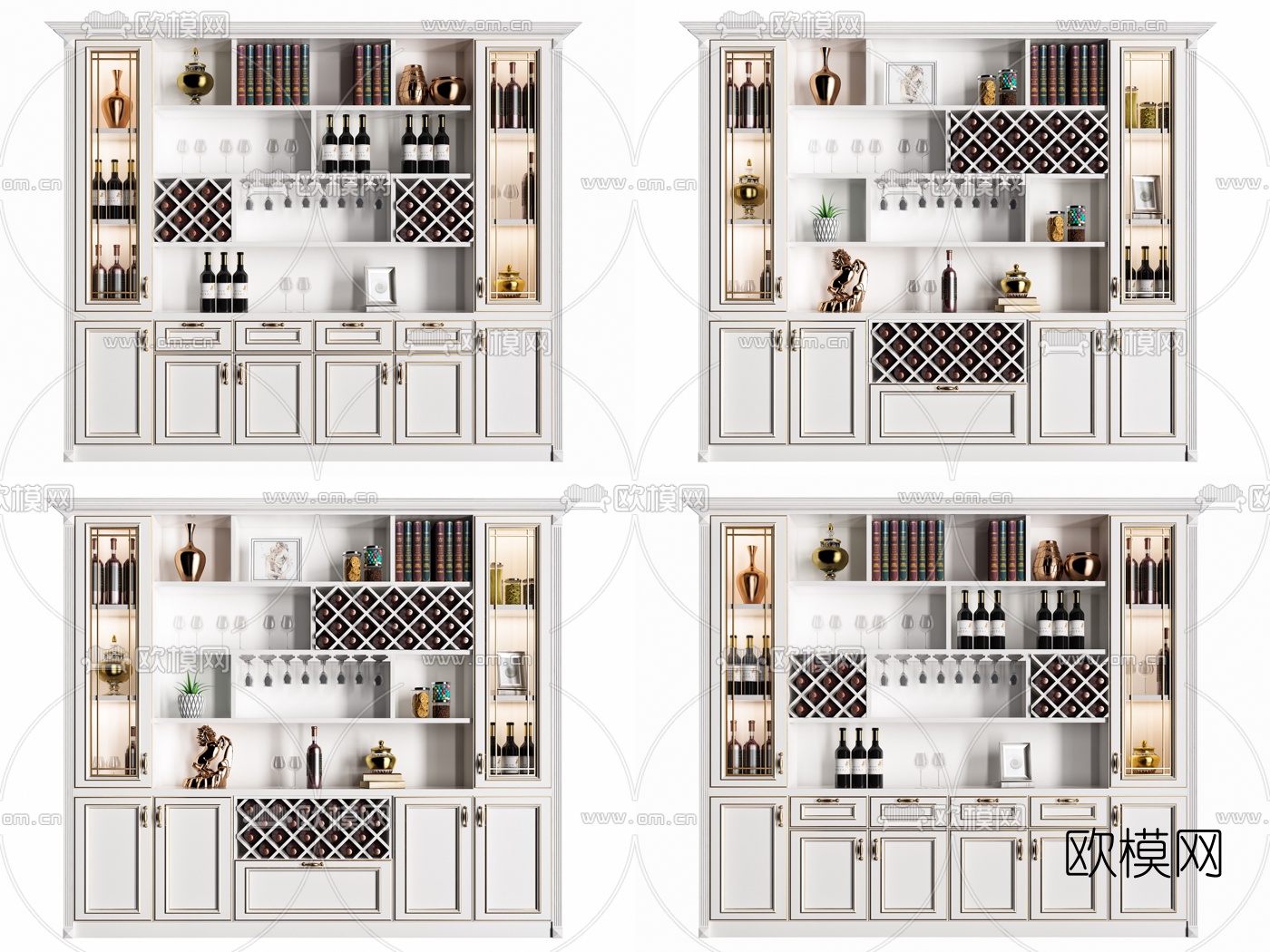 简欧实木酒柜组合3d模型下载（渲染图1）