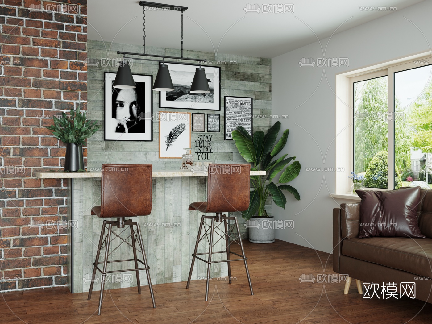 工业风吧台吧椅3d模型下载