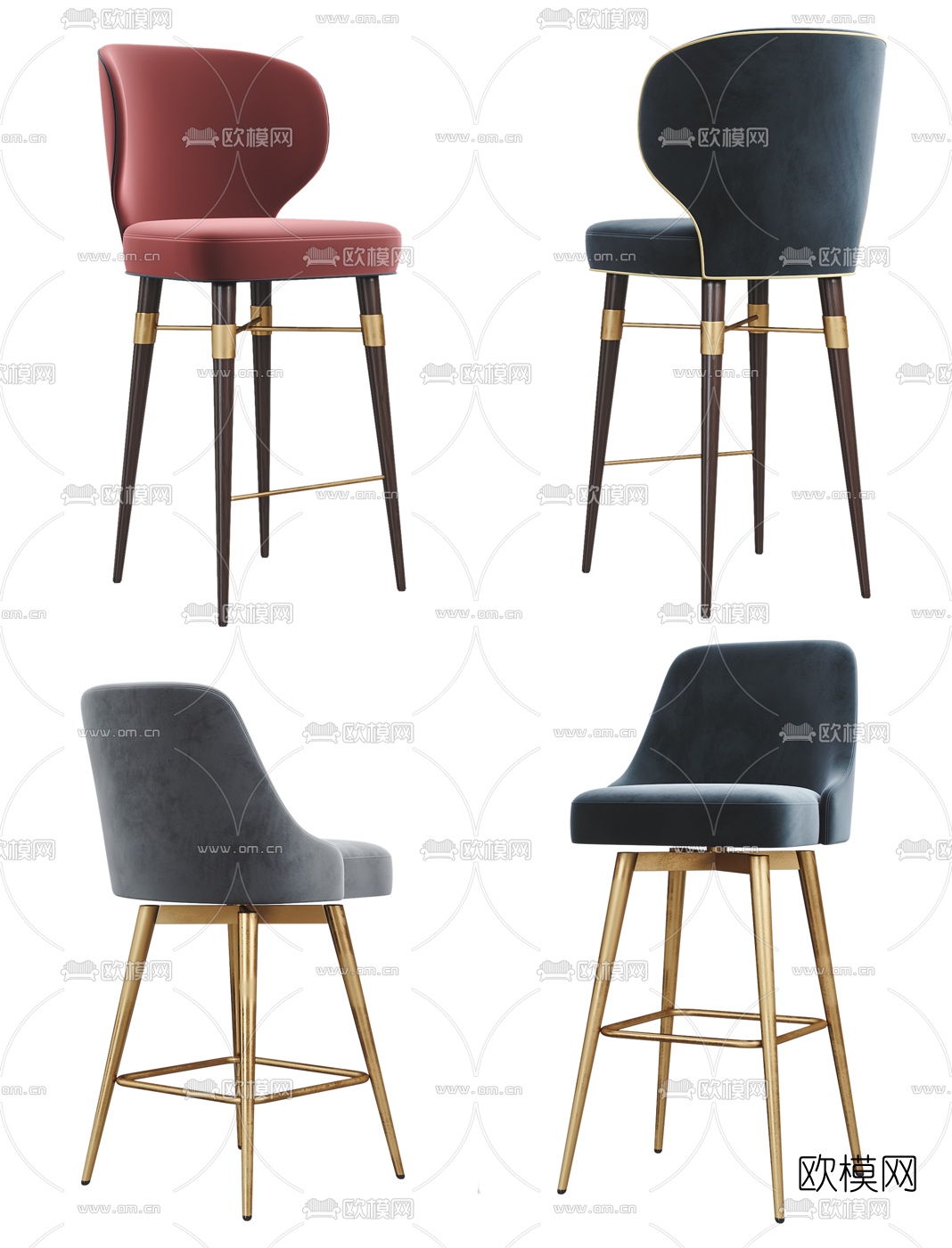 现代轻奢吧椅组合3d模型下载