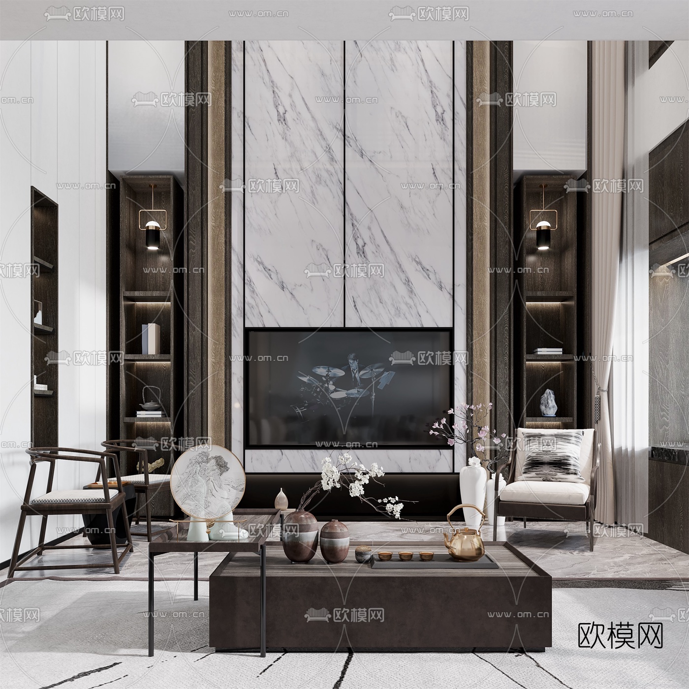 新中式别墅客厅3d模型
