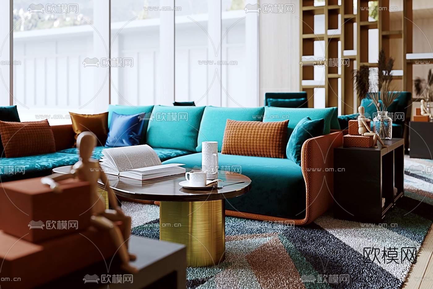 新中式售楼处洽谈区3d模型下载（渲染图2）