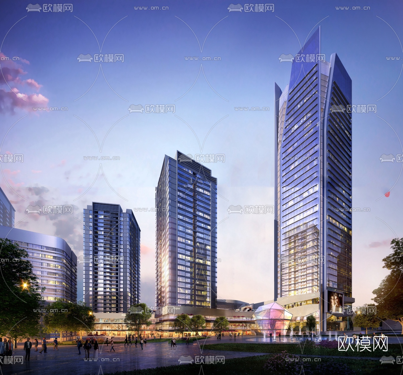 现代商住综合楼su模型下载（渲染图3）