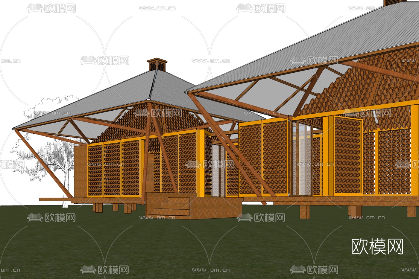 东南亚竹子凉亭免费su模型下载