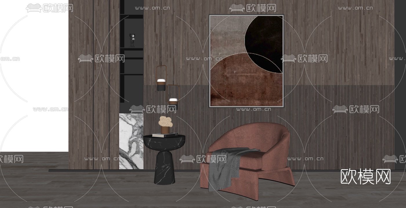 现代布艺单人沙发su模型下载