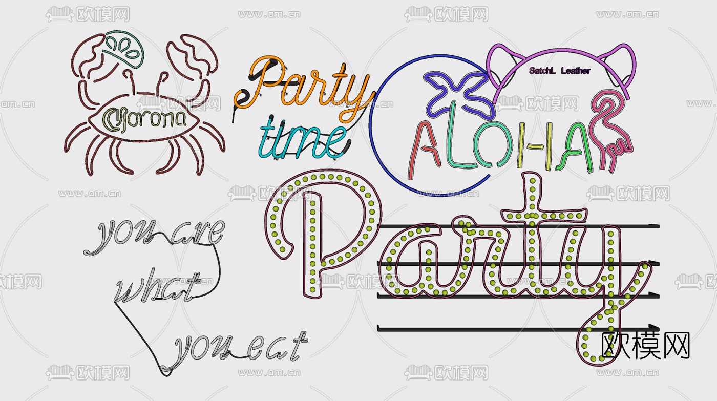 现代霓虹灯装饰灯su模型下载