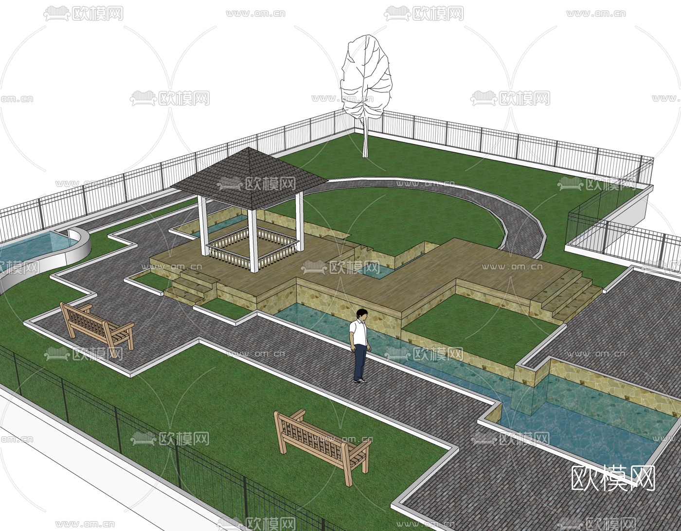 现代庭院花园景观免费su模型下载