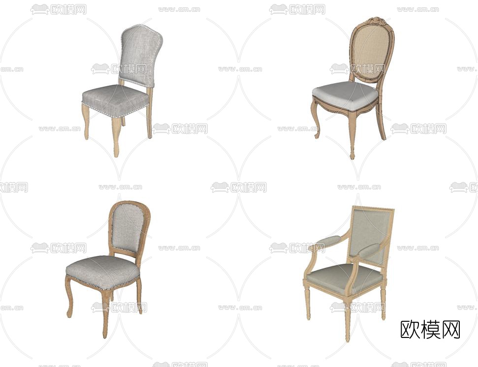 简欧布艺单椅su模型下载