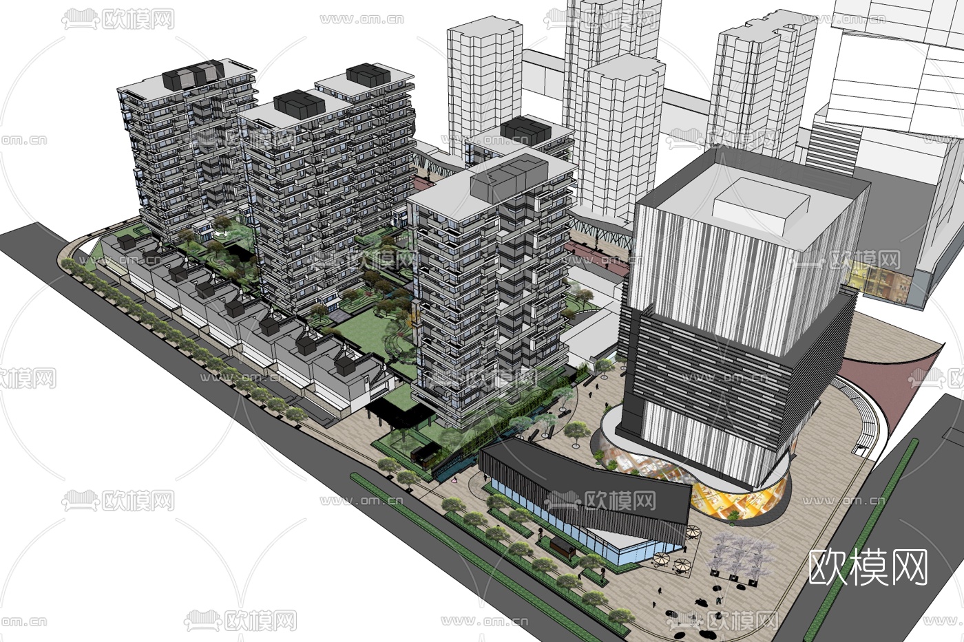 现代高层住宅规划免费su模型下载
