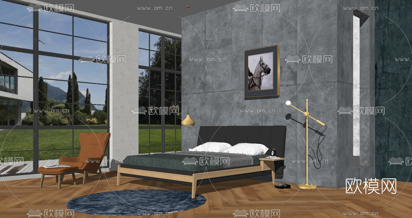 北欧卧室su模型下载
