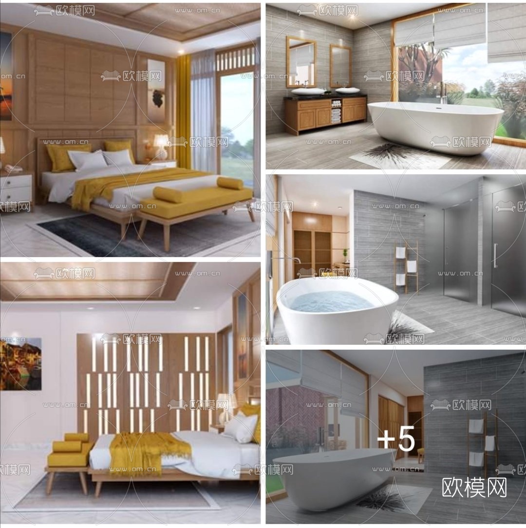 北欧主卧卫生间su模型下载（渲染图1）
